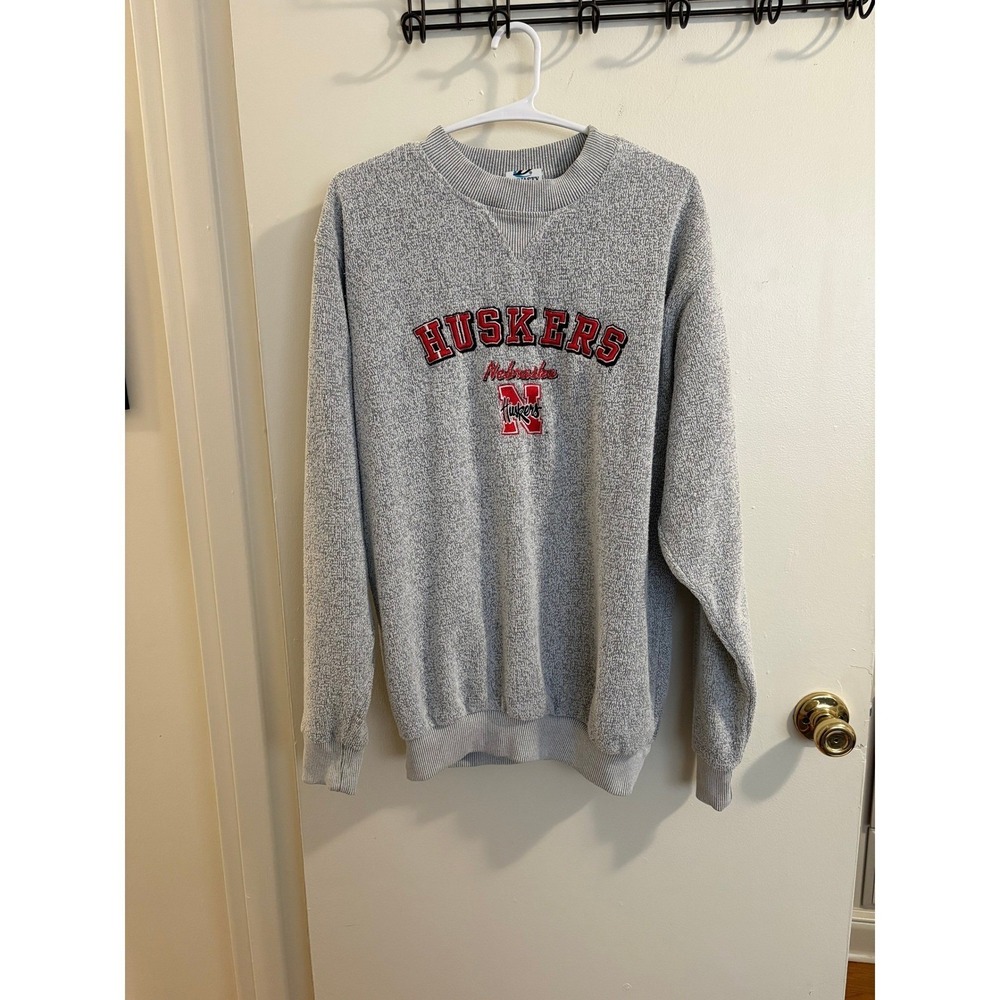 Dynasty Nebraska Huskers Sweatshirt Womens Medium Gray Salt Pepper Embroidered